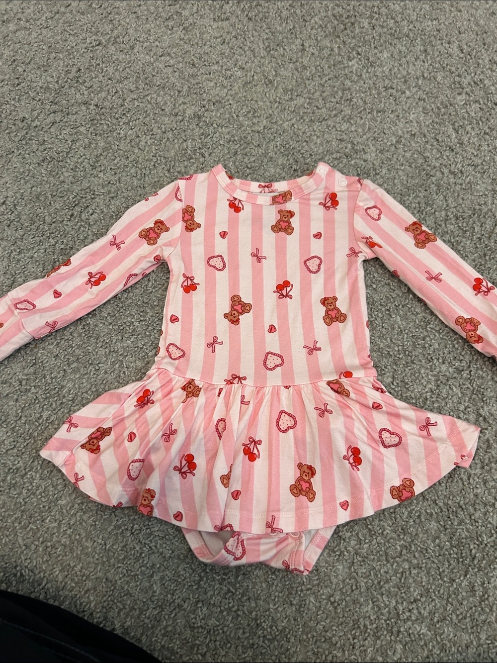 Baby Girls Pink Striped Teddy and Heart Long-Sleeve Dress